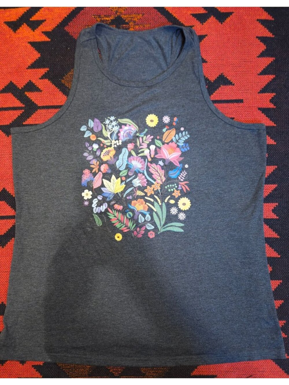 Floral Graphic Dark Gray Women's Sleeveless Tank Top 2XL